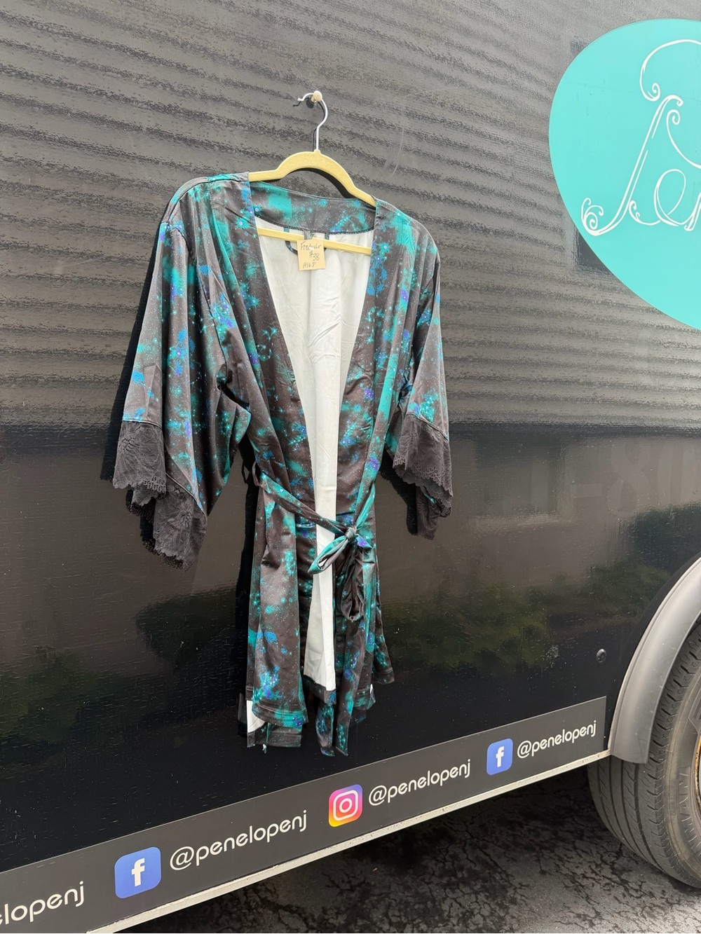 Floral Black & Teal Kimono Wrap Jacket by Penelope